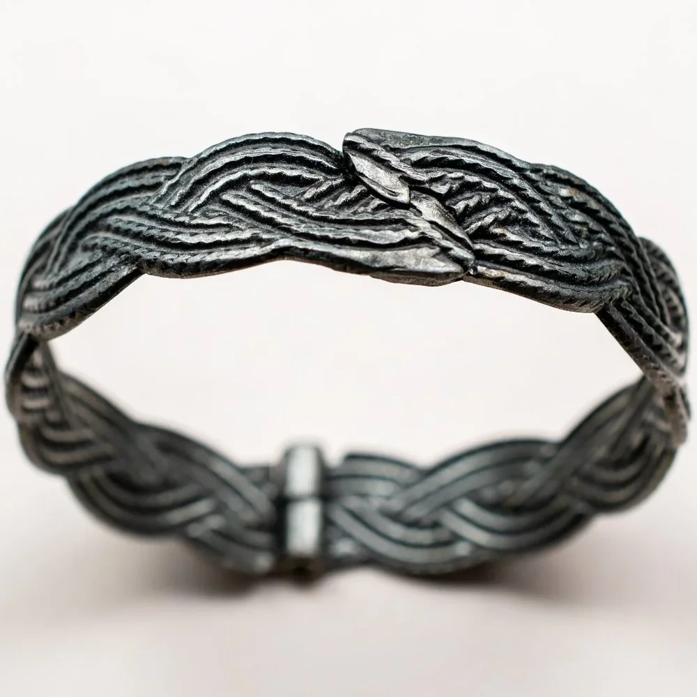 Wide metal rustic bangle, wicker bracelet bangle, stylish jewelry gift
